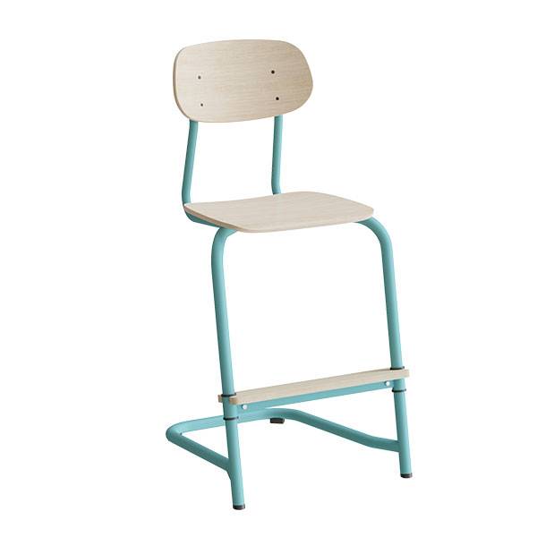 Atlas elevstol fritsving med fodplade hvid egelaminat med turkis stel