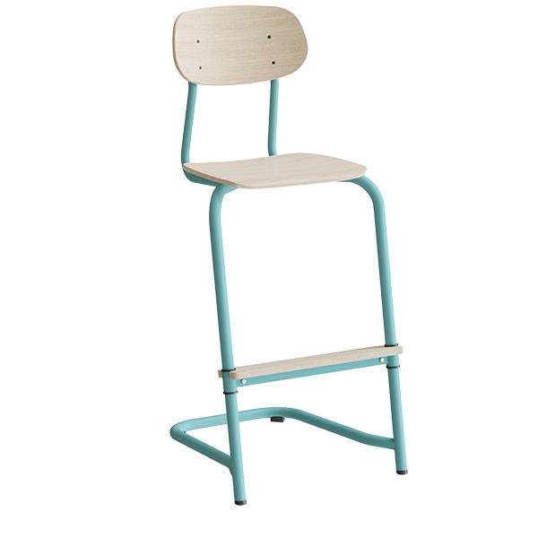 Atlas elevstol fritsving med fodplade hvid egelaminat i turkis stel