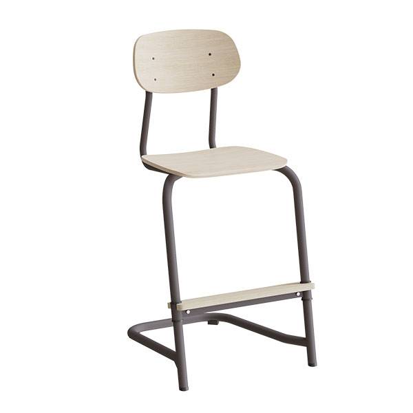 Atlas elevstol fritsving med fodplade hvid egelaminat med gr&aring;t stel