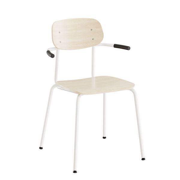 Atlas elevstol med arml&aelig;n hvidpigmenteret egelaminat og hvidt stel