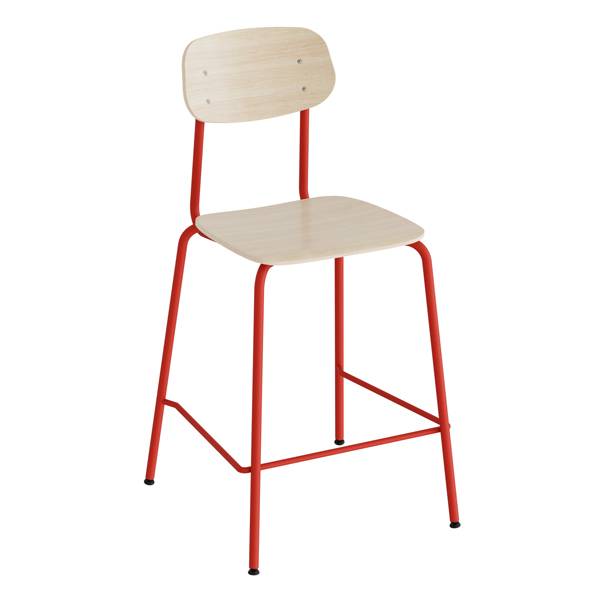 Barstol Atlas med hvidpigmenteret eg laminat, rødt stel