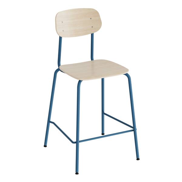 Barstol Atlas med hvidpigmenteret eg laminat, blåt stel
