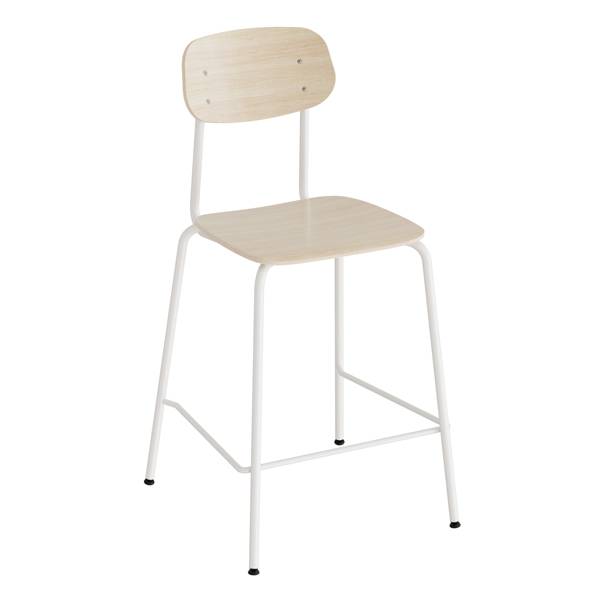 Barstol Atlas med hvidpigmenteret eg laminat, hvidt glans stel