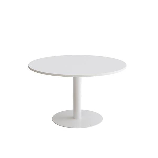 Cirkum bord Ø120cm 72cm høj i hvid laminat med hvidt stel