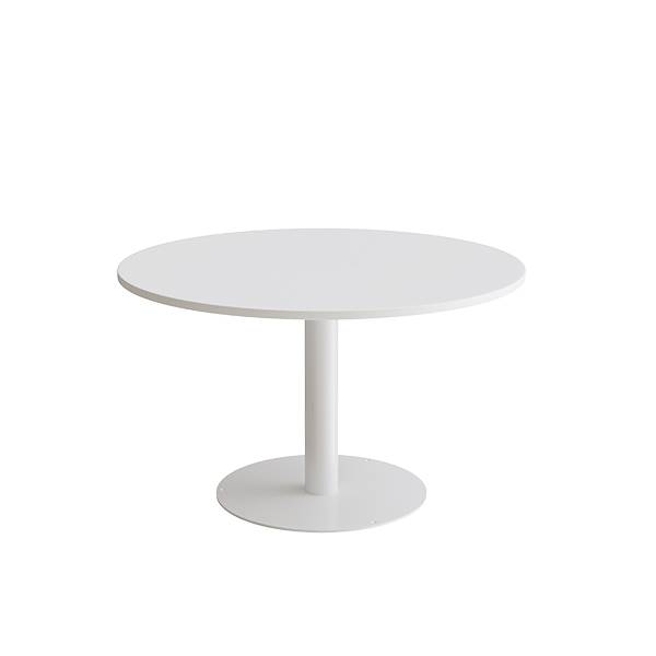 Cirkum bord &Oslash;120cm 72cm h&oslash;j i hvid laminat med hvidt stel
