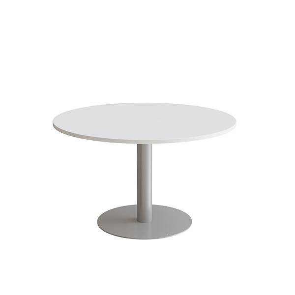 Cirkum bord &Oslash;120cm 72cm h&oslash;j i hvid laminat med alugr&aring;t stel