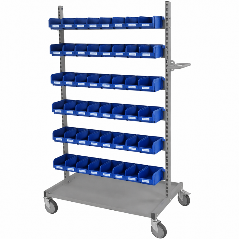 Montagevogn med hjul og 48 plastkasser 1655x920x615mm