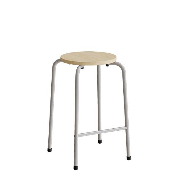 David taburet med massiv birk sæde og alugråt stel