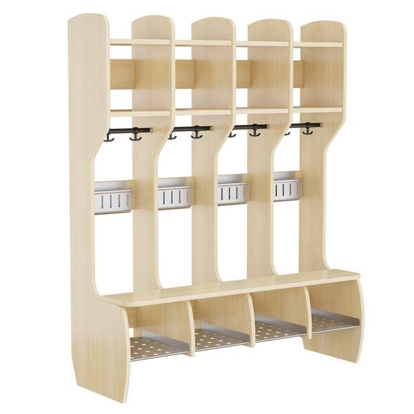 M&aring;ns garderobe fritst&aring;ende med 4 pladser i birk laminat