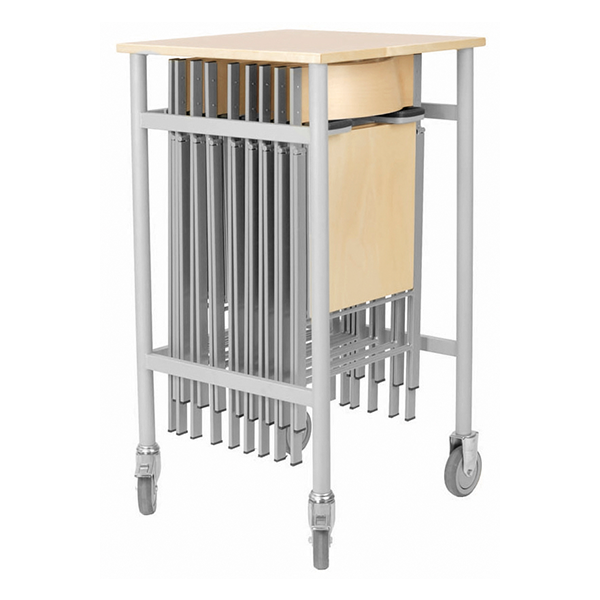 Stolevogn/st&aring;bord med plads til 16 Mini klapstole birk laminat