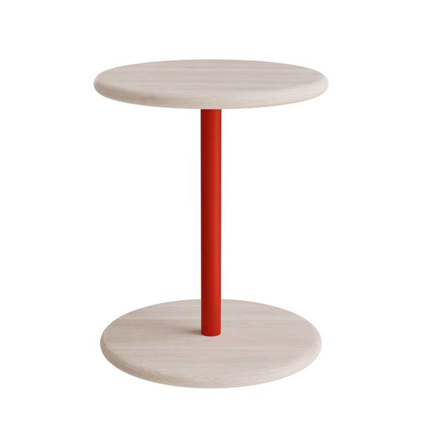Taburet Donut Ø36cm, 45cm høj i hvidpigmenteret ask på rødt stel
