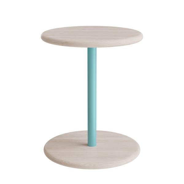 Taburet Donut Ø36cm, 45cm høj i hvidpigmenteret ask på turkis stel