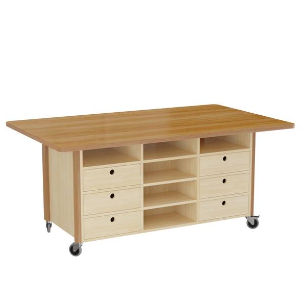 Studiebord med hjul 200x120cm ask fin&eacute;r og egelaminat