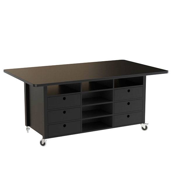 Studiebord med hjul 200x120cm sortbejdset