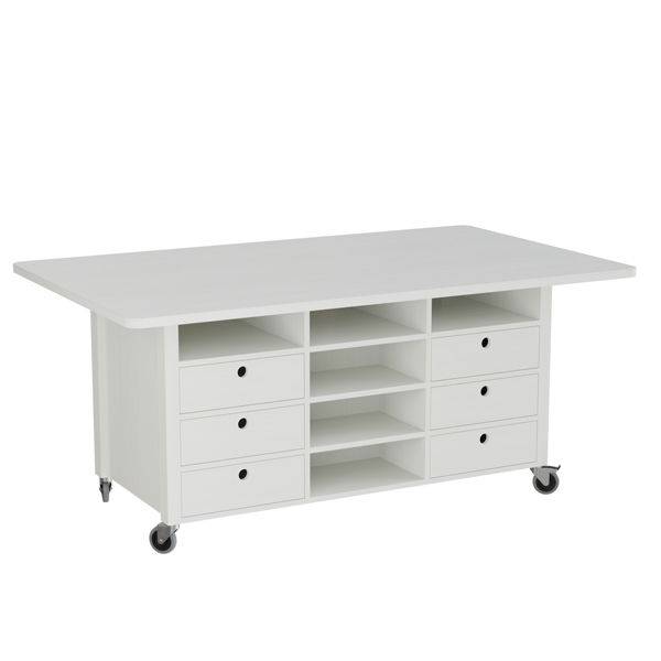 Studiebord med hjul 200x120cm hvidbejdset