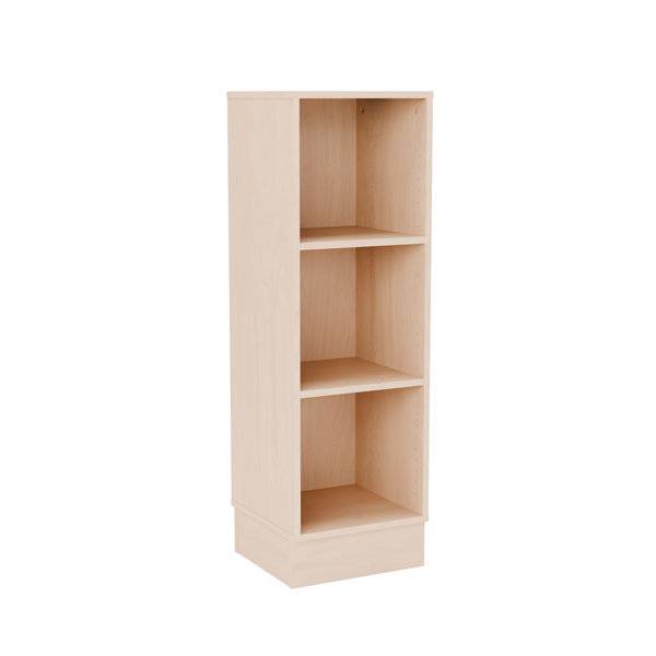 Stig reol med 3 rum p&aring; sokkel 1300x415x400mm lys eg laminat 