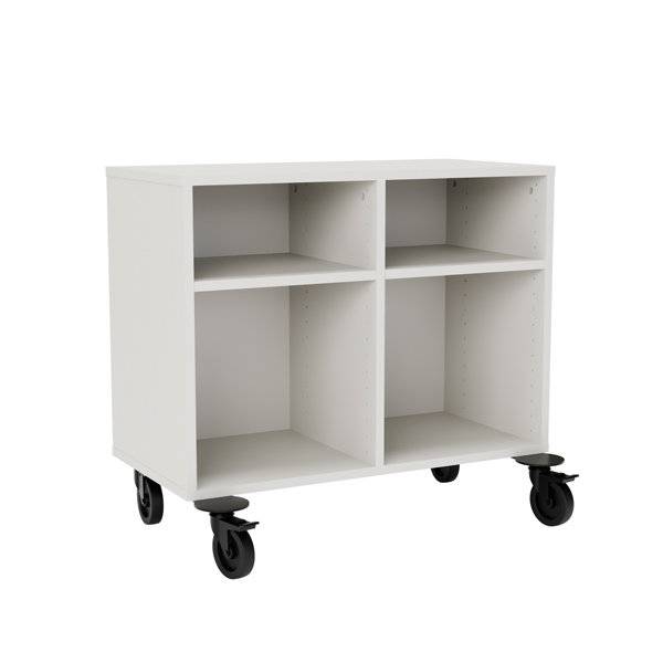 Stig reol med 4 rum p&aring; hjulplade 720x810x400mm gr&aring; laminat