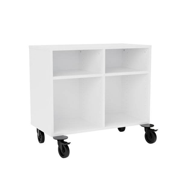 Stig reol med 4 rum p&aring; hjulplade 720x810x400mm hvid laminat