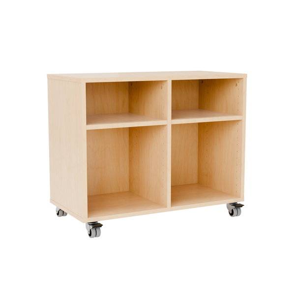 Stig reol med 4 rum p&aring; sm&aring; hjul 670x810x400mm birk laminat