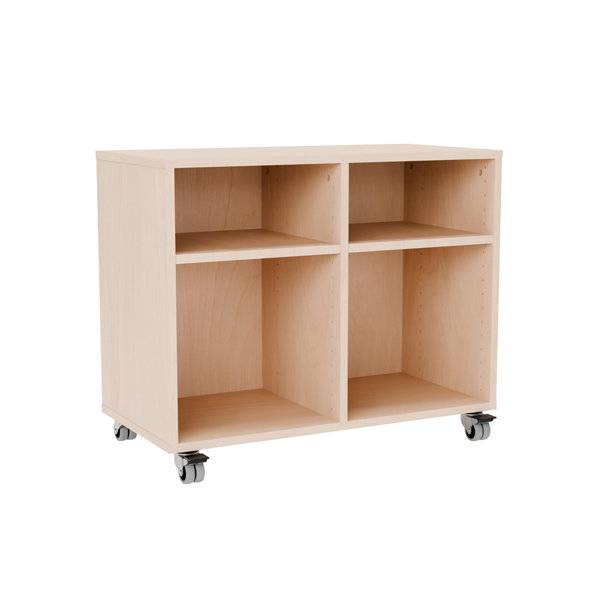 Stig reol med 4 rum p&aring; sm&aring; hjul 670x810x400mm lys eg laminat