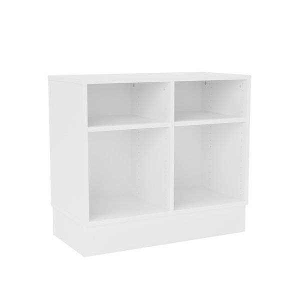 Stig reol med 4 rum p&aring; sokkel 720x810x400mm hvid laminat