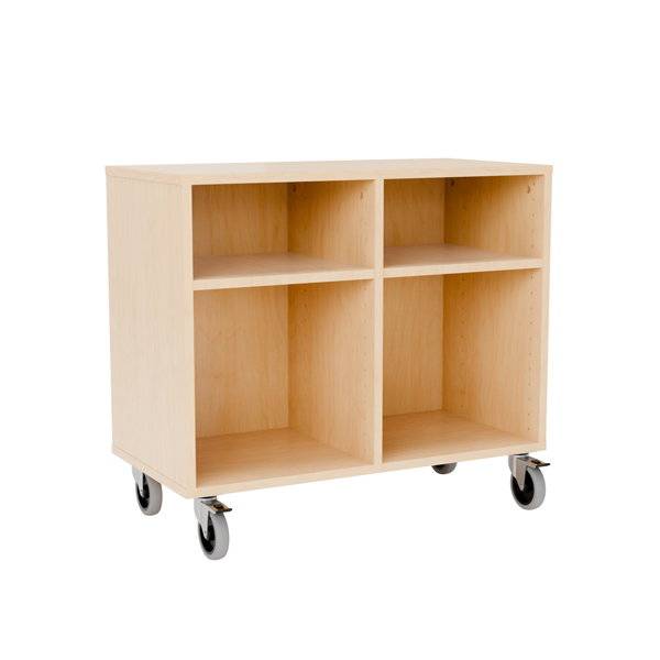 Stig reol med 4 rum p&aring; store hjul 710x810x400mm birk laminat