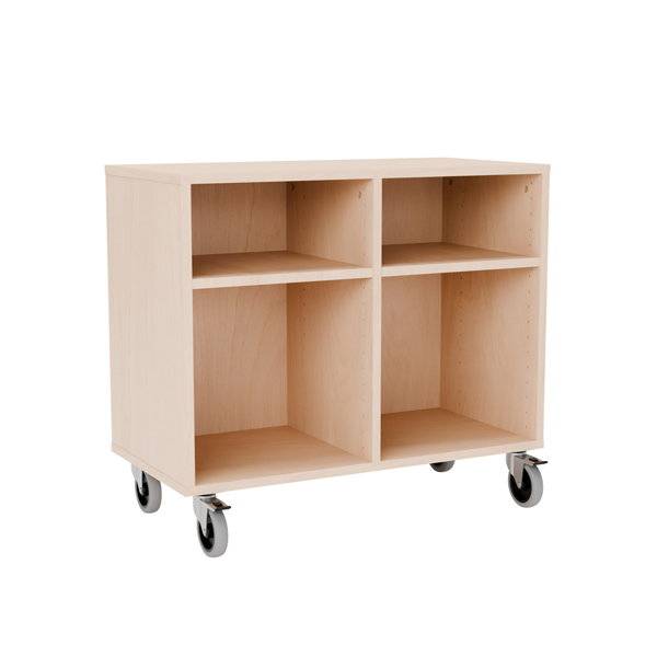 Stig reol med 4 rum p&aring; store hjul 710x810x400mm lys eg laminat