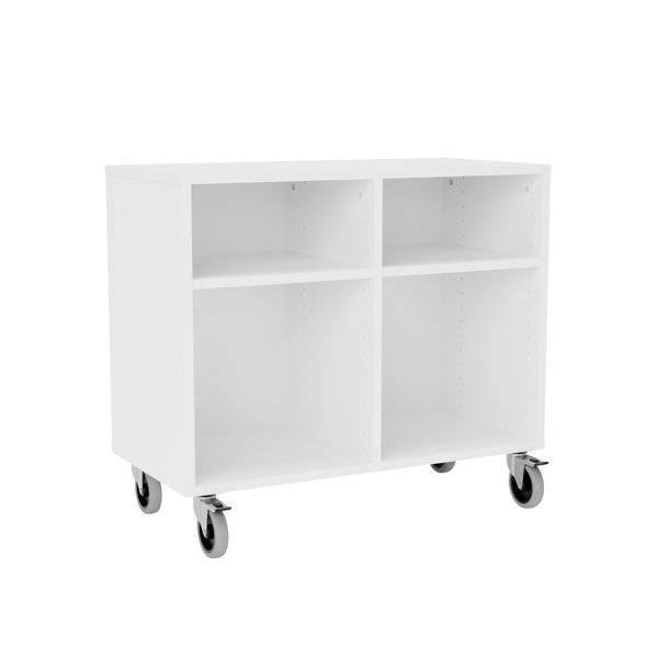 Stig reol med 4 rum p&aring; store hjul 710x810x400mm hvid laminat