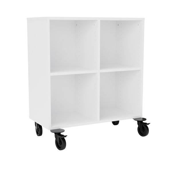 Stig reol med 4 rum p&aring; hjulplade 915x810x400mm hvid laminat