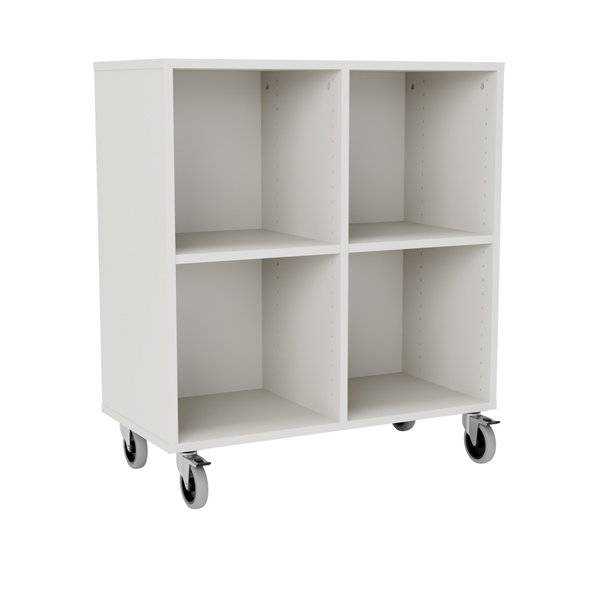 Stig reol med 4 rum p&aring; store hjul 905x810x400mm gr&aring; laminat