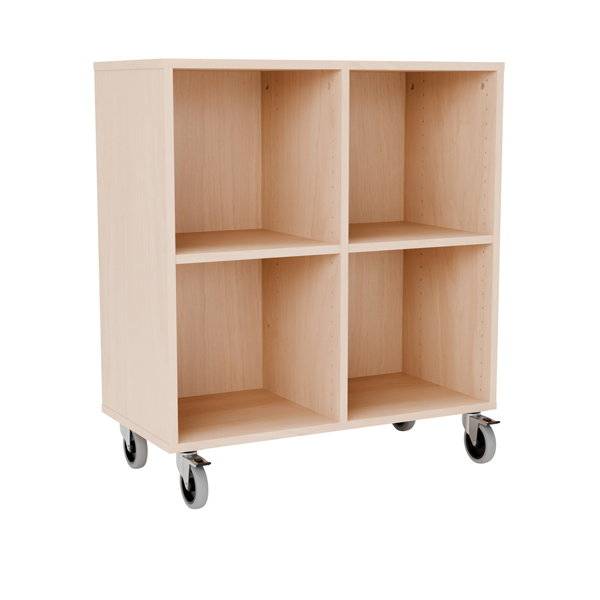 Stig reol med 4 rum p&aring; store hjul 905x810x400mm lys eg laminat