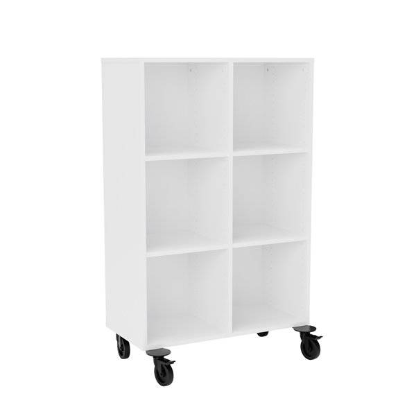 Stig reol med 6 rum p&aring; hjulplade 1300x810x400mm hvid laminat