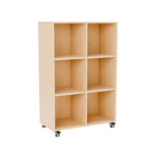 Stig reol med 6 rum p&aring; sm&aring; hjul 1250x810x400mm birk laminat