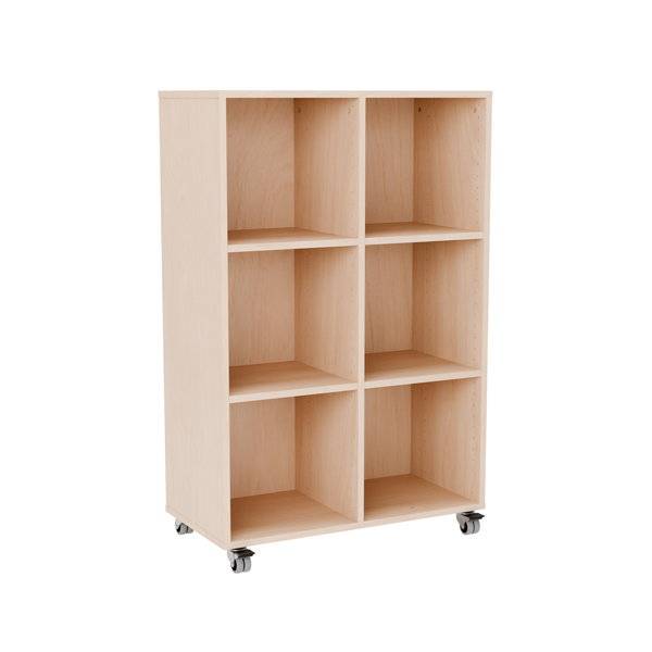 Stig reol med 6 rum p&aring; sm&aring; hjul 1250x810x400mm lys eg laminat