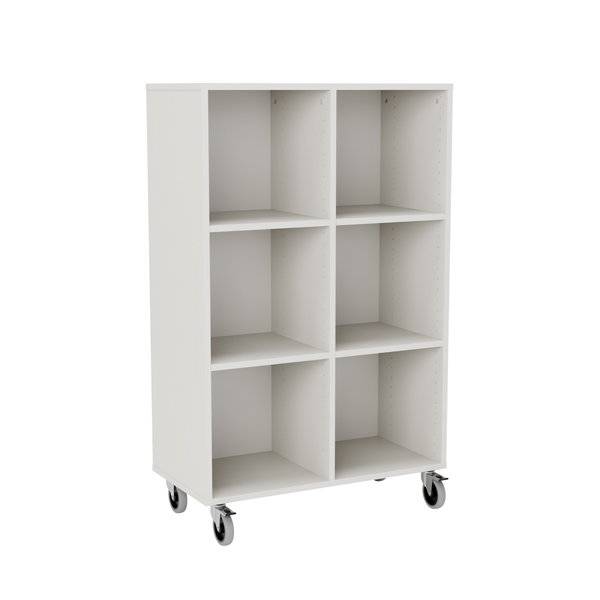 Stig reol med 6 rum p&aring; store hjul 1290x810x400mm gr&aring; laminat