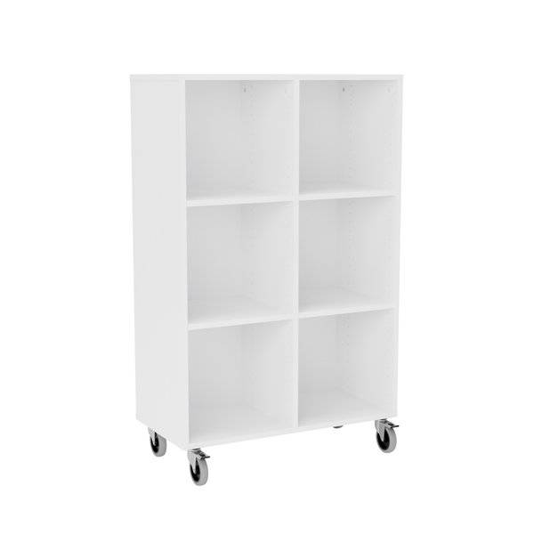 Stig reol med 6 rum p&aring; store hjul 1290x810x400mm hvid laminat