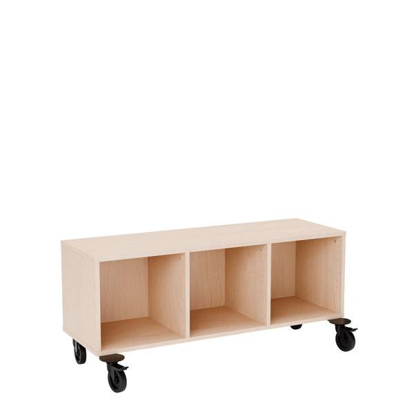Stig reol med 3 rum p&aring; hjulplade 530x1200x400mm lys eg laminat