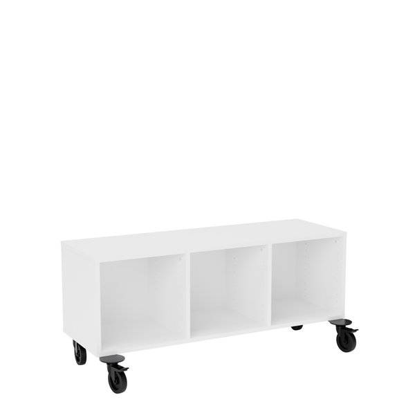 Stig reol med 3 rum p&aring; hjulplade 530x1200x400mm hvid laminat