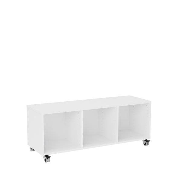 Stig reol med 3 rum p&aring; sm&aring; hjul 480x1200x400mm hvid laminat