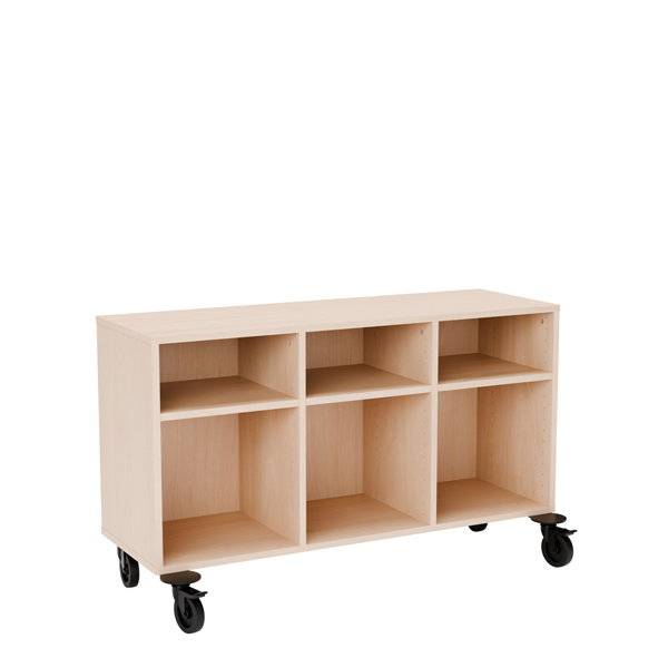 Stig reol med 6 rum p&aring; hjulplade 720x1200x400mm lys eg laminat