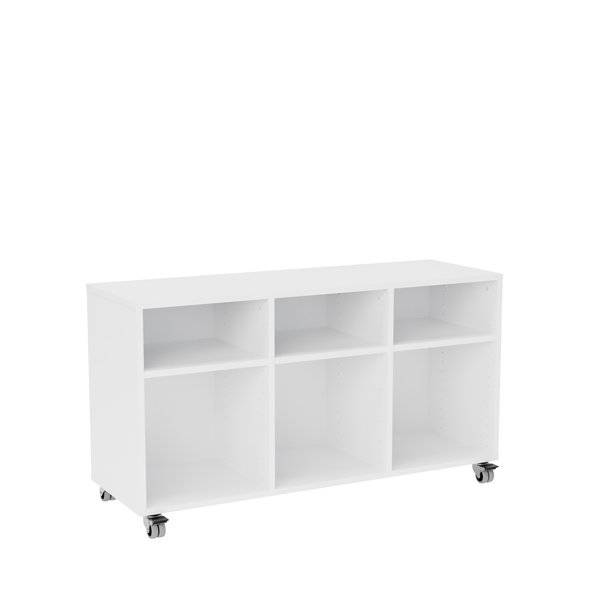 Stig reol med 6 rum p&aring; sm&aring; hjul 670x1200x400mm hvid laminat