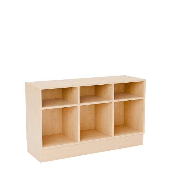 Stig reol med 6 rum p&aring; sokkel 720x1200x400mm birk laminat