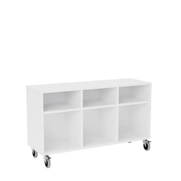 Stig reol med 6 rum p&aring; store hjul 710x1200x400mm hvid laminat