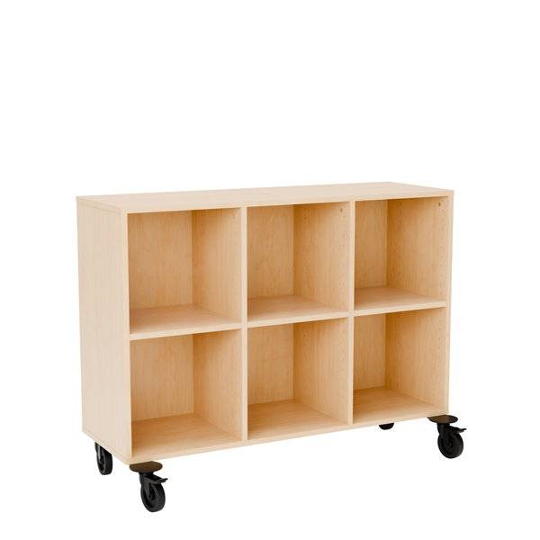Stig reol med 6 rum p&aring; hjulplade 915x1200x400mm birk laminat