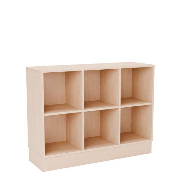 Stig reol med 6 rum p&aring; sokkel 865x1200x400mm lys eg laminat