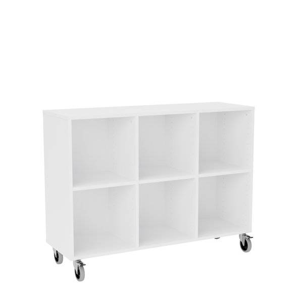 Stig reol med 6 rum p&aring; store hjul 905x1200x400mm hvid laminat