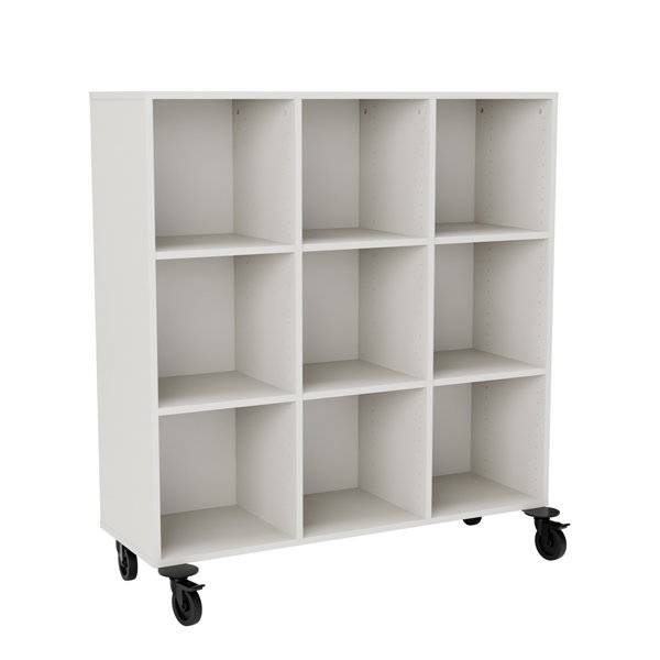 Stig reol med 9 rum p&aring; hjulplade 1300x1200x400mm gr&aring; laminat