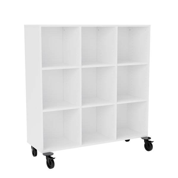 Stig reol med 9 rum p&aring; hjulplade 1300x1200x400mm hvid laminat