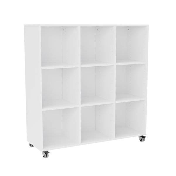 Stig reol med 9 rum p&aring; sm&aring; hjul 1250x1200x400mm hvid laminat