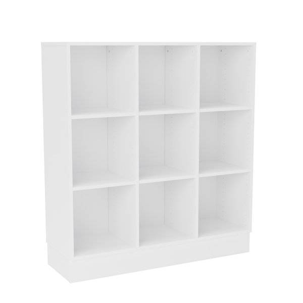 Stig reol med 9 rum p&aring; sokkel 1300x1200x400mm hvid laminat